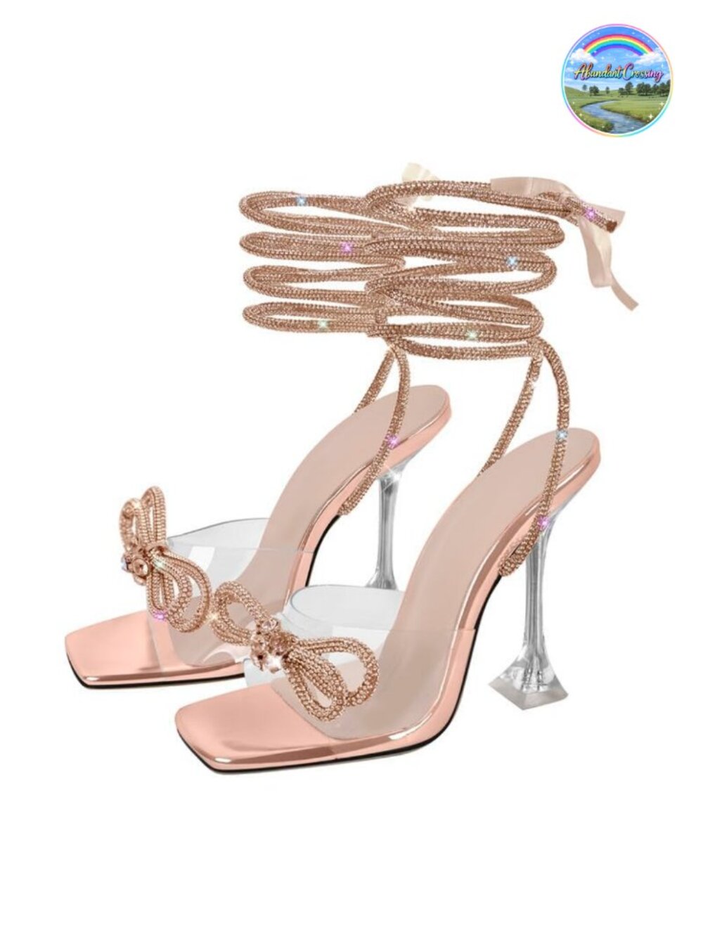 Clear Heels Diamante Bow Lace Up Strap Rhinestone Sparkly Stiletto Sandal